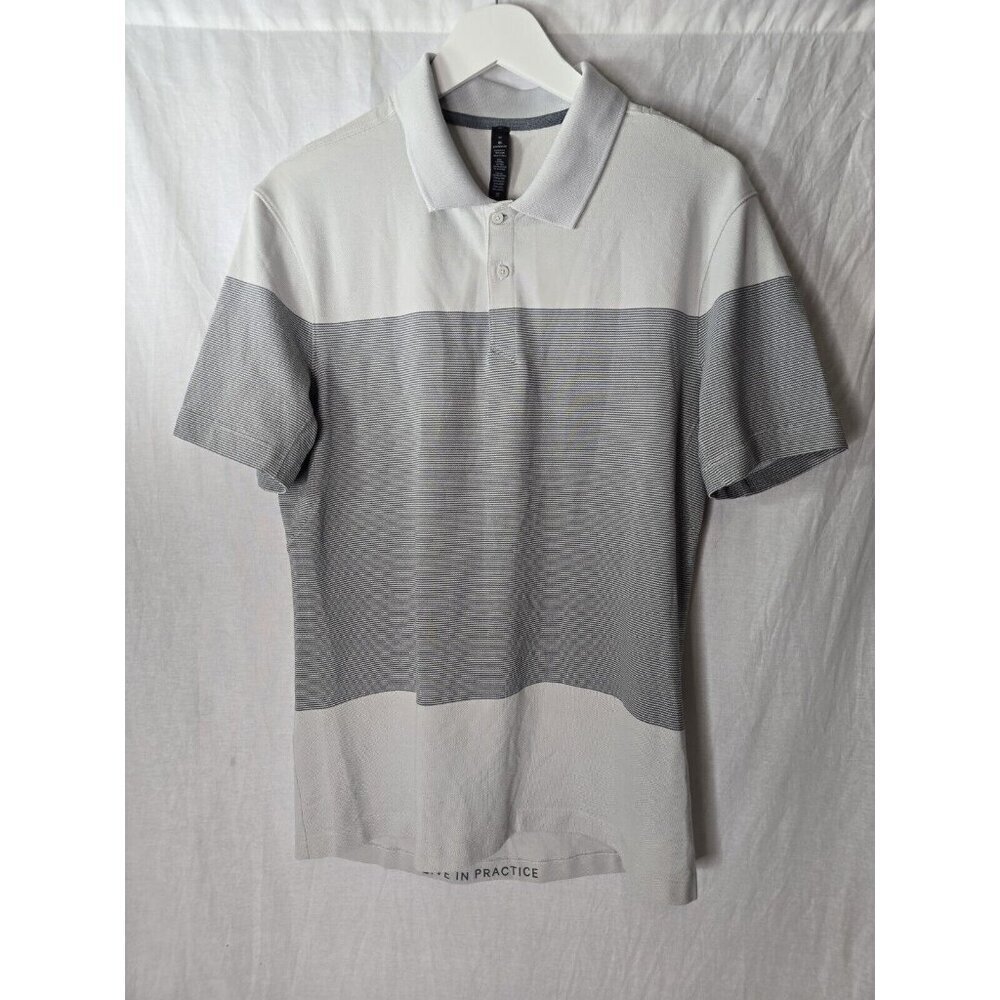 Lululemon Mens Size M Tech Pique Polo Shirt- Statement Stripe Vapor Asphalt Grey